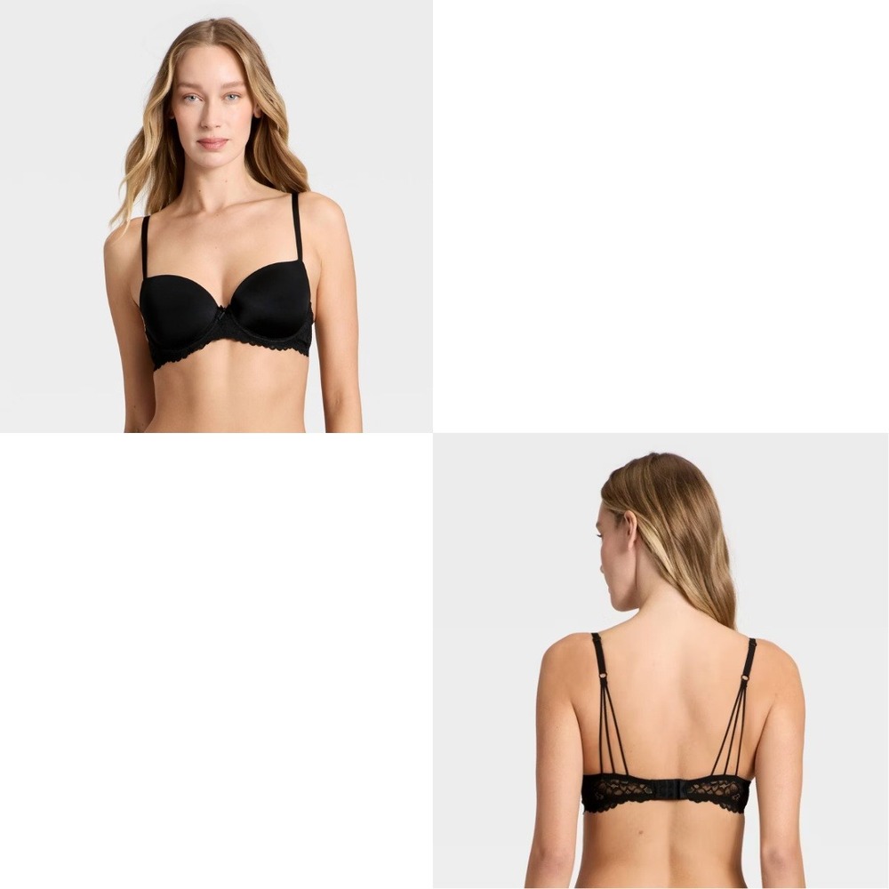 Auden Women's Black Lace Adjustable Push Up Demi Underwire Everyday Bra Size 36D